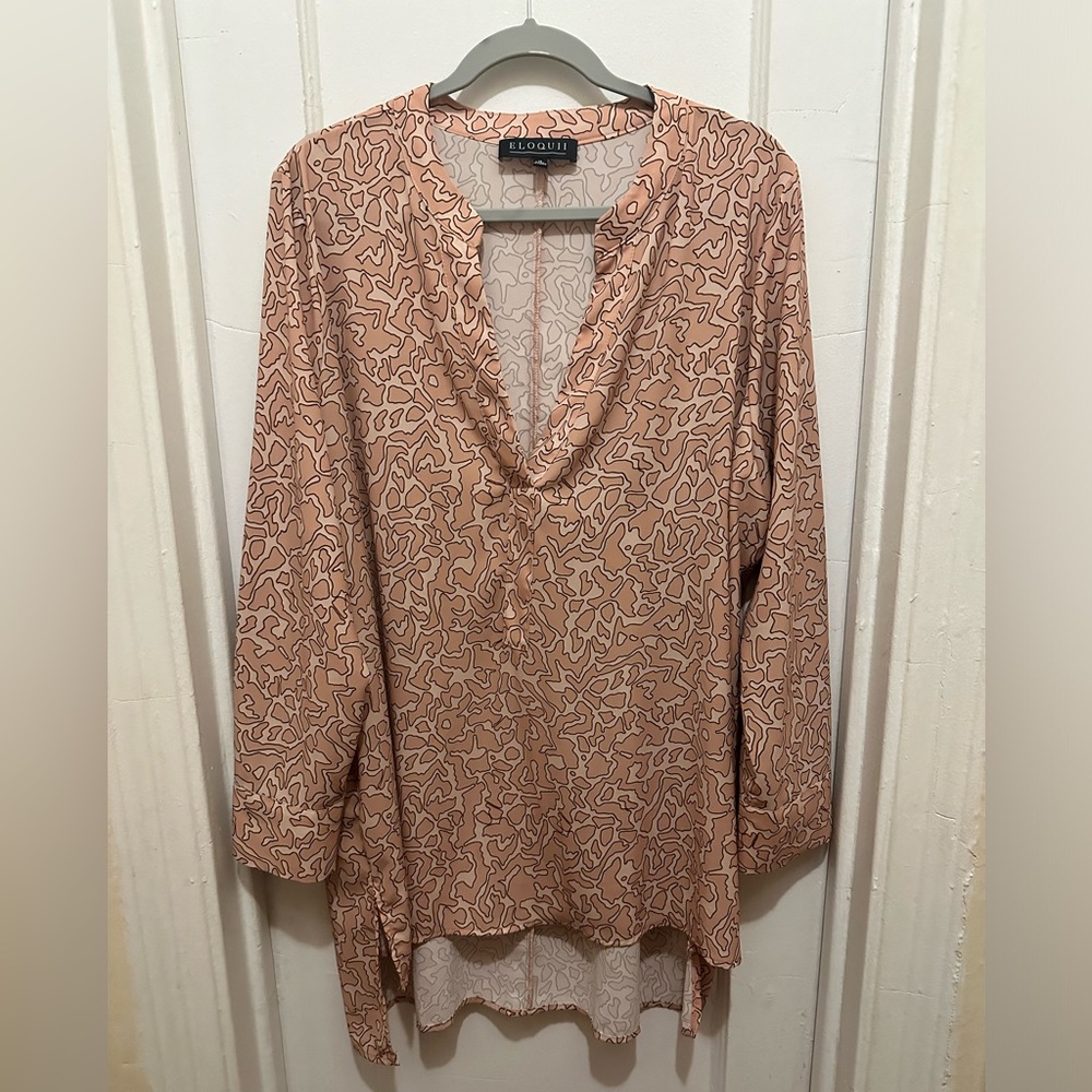 Eloquii Size 16 V-Neck Hi-Low Semi-Sheer Long Sleeve Tunic To
